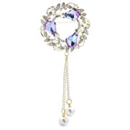 Jeweled Wheat Wreath with Pearl-Look Chain Tassels Brooch — Purple