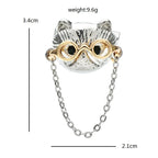 Cat with Glasses Chain Brooch