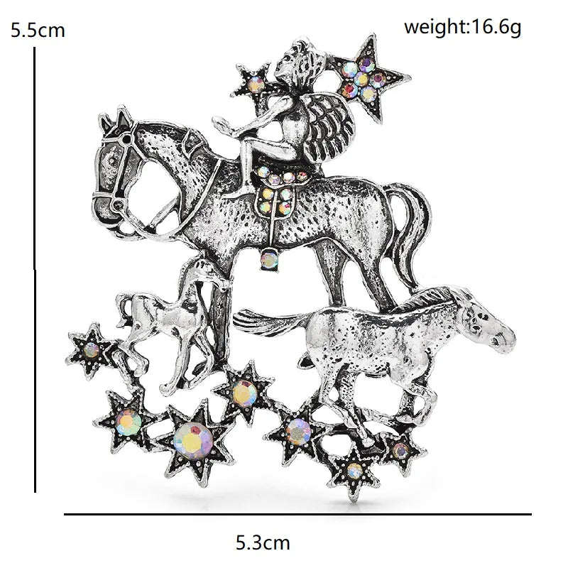 Fairy Rider with Horses and Stars Brooch dimensions and weight