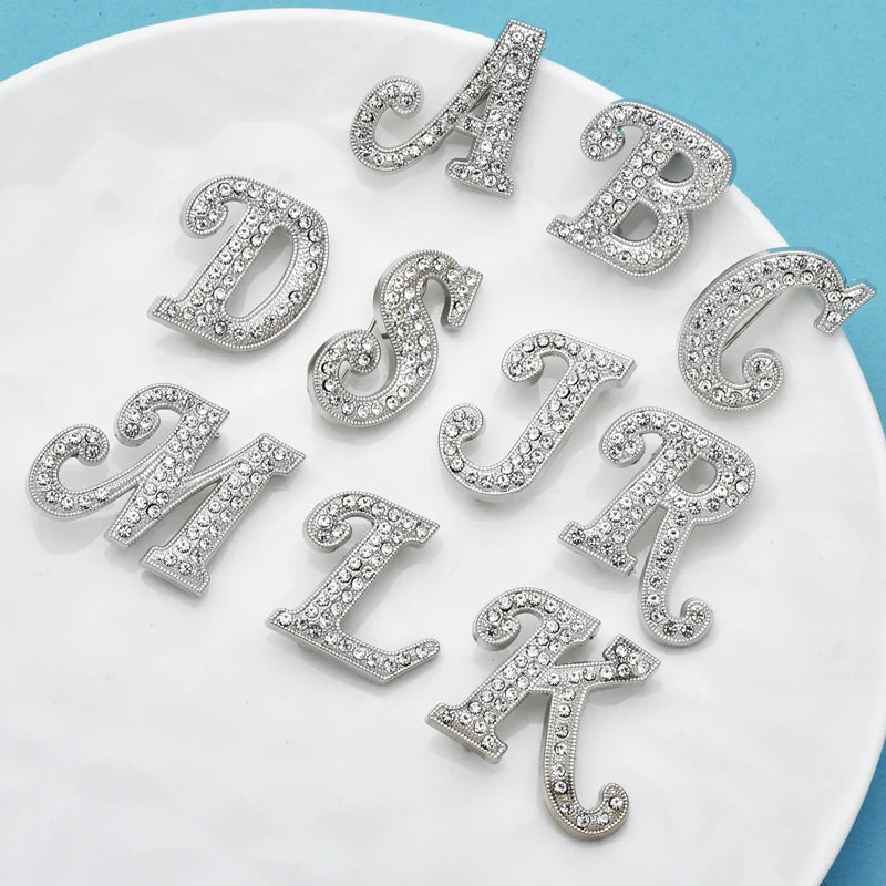 Rhinestone Script Initial Letter Brooch
