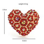 Red Mosaic Rhinestone Heart Brooch