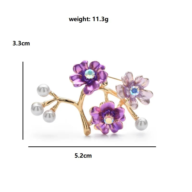 Enamel Plum Blossom Branch with Pearl-Look Buds Brooch — dimensions
