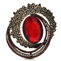 Vintage-Style Faceted Oval with Layered Frame Brooch — Red