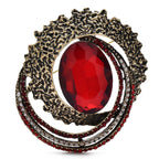 Vintage-Style Faceted Oval with Layered Frame Brooch — Red