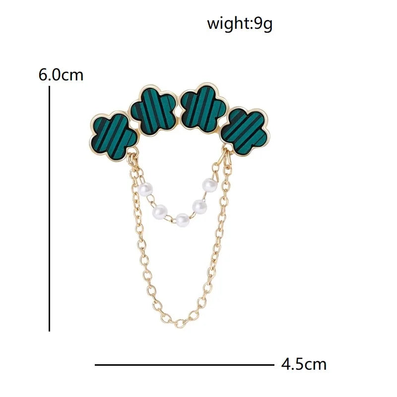 Jeweled Floral and Clover Motif Brooch
