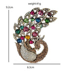 Large Multicolor Jeweled Peacock Brooch