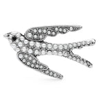 Pearl-Look Flying Swallow Brooch — Silver
