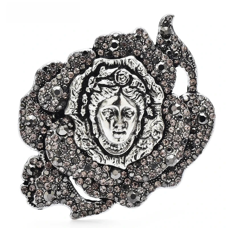 Jeweled Floral Face Cameo Brooch — Gray