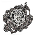 Jeweled Floral Face Cameo Brooch — Gray