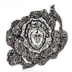 Jeweled Floral Face Cameo Brooch — Gray