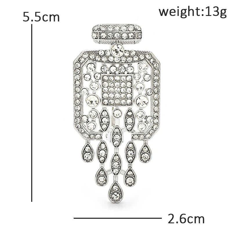 Sparkling Perfume Bottle with Droplet Fringe Brooch