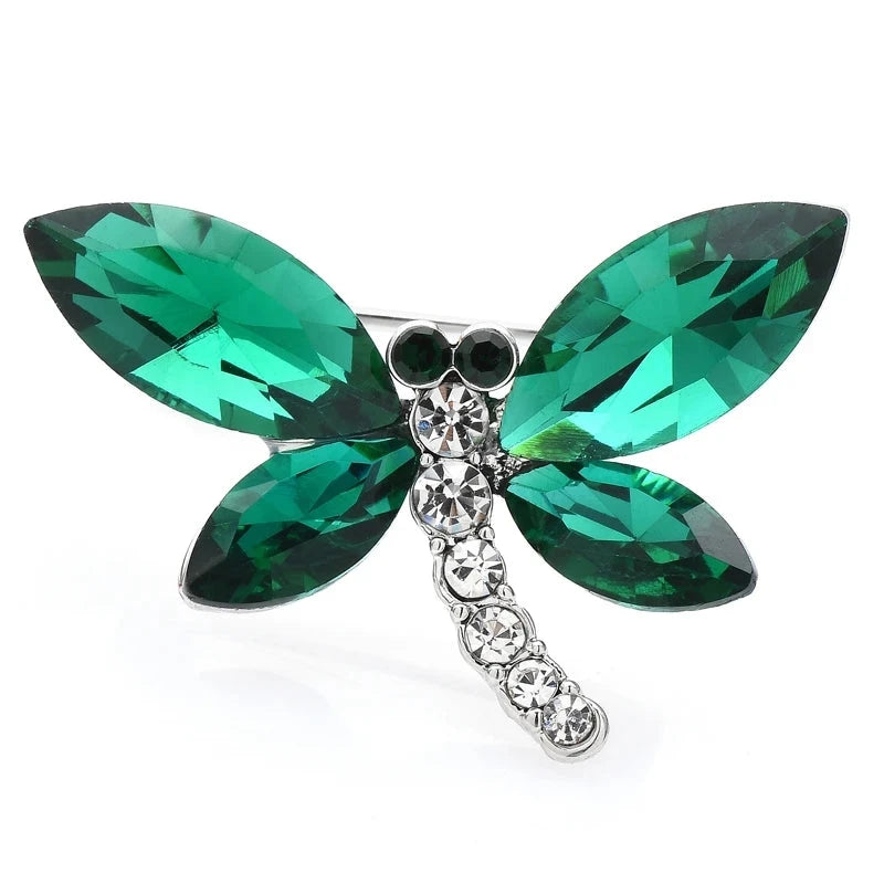 Faceted Wing Dragonfly Brooch — Green