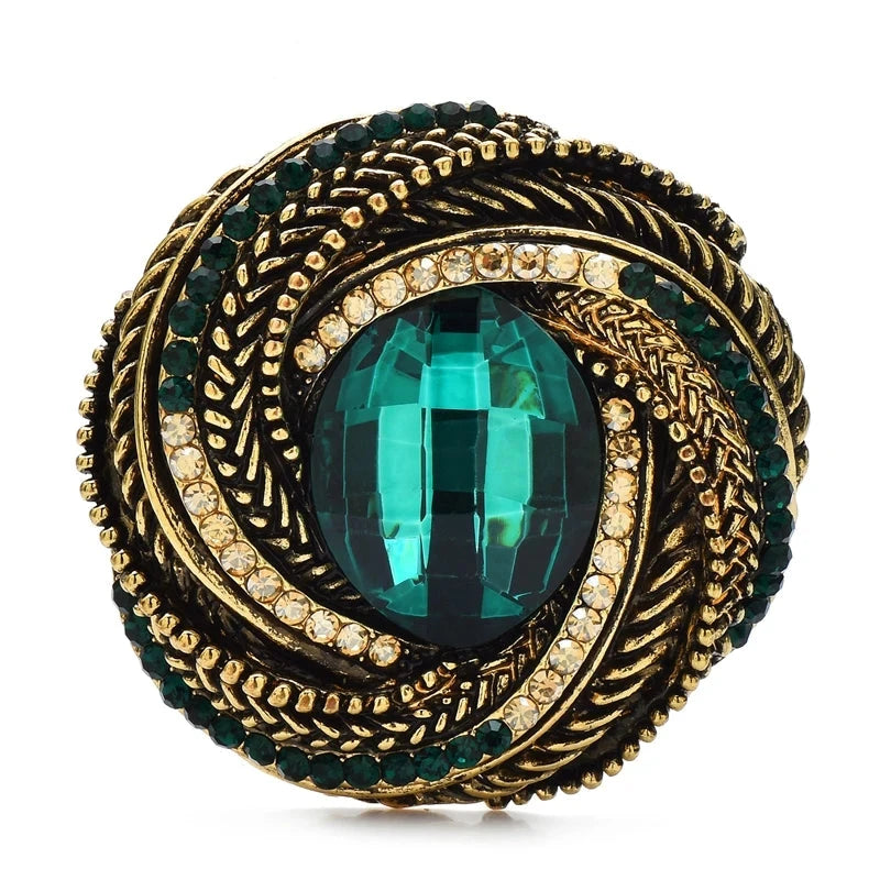 Vintage-Style Faceted Oval with Braided Frame Brooch — Green