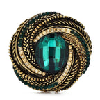 Vintage-Style Faceted Oval with Braided Frame Brooch — Green