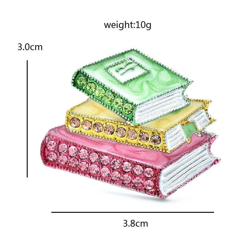Enamel Stacked Books with Rhinestones Brooch