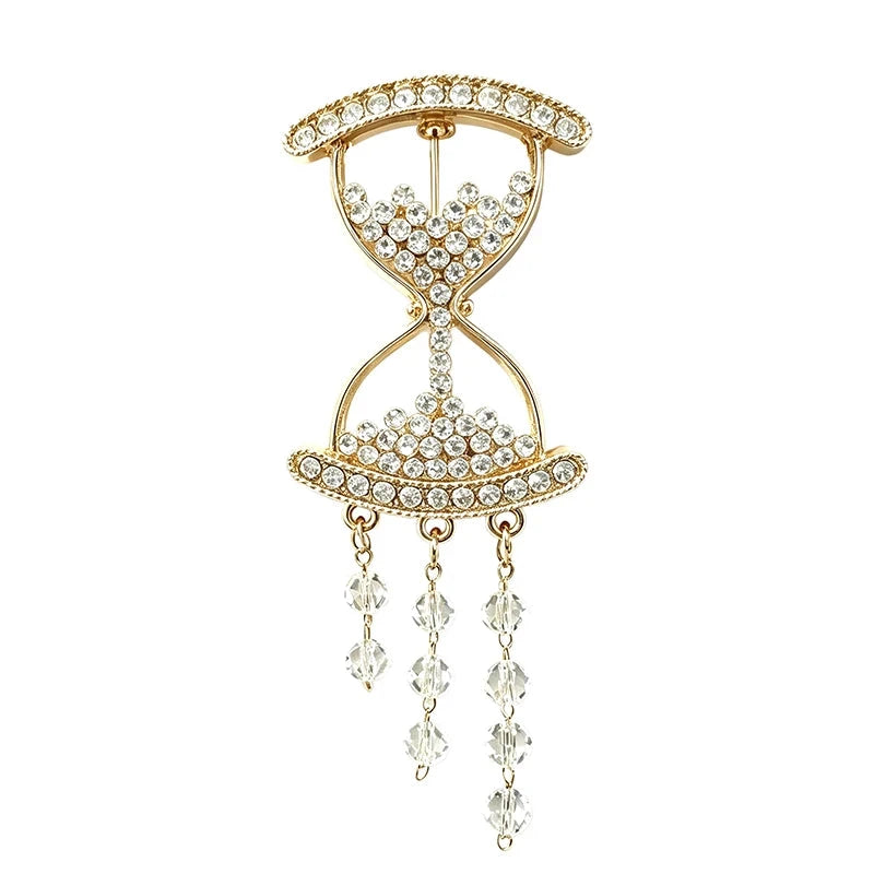 Rhinestone Hourglass with Chain Tassels Brooch original white background product photo