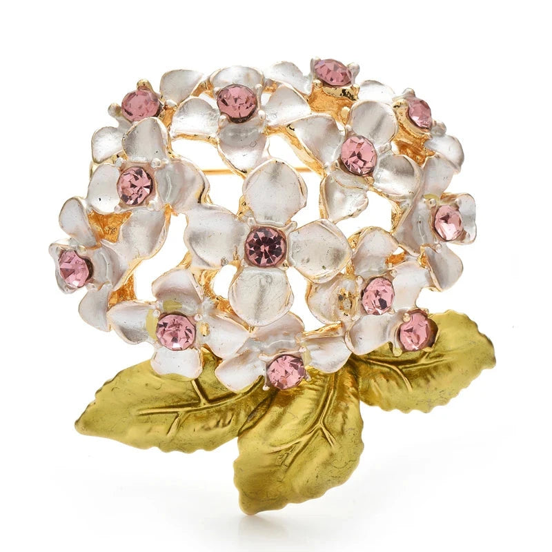 Hydrangea Blossom Cluster with Leaves Brooch original white background product photo