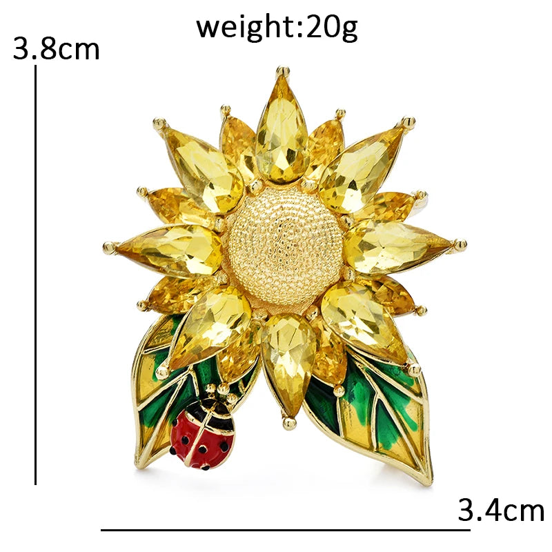 Sparkling Sunflower with Ladybug Brooch