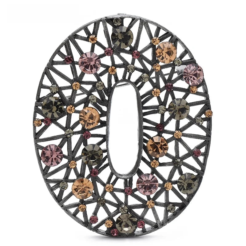 Oval Lattice with Faceted Stones Brooch — Smoky Multicolor