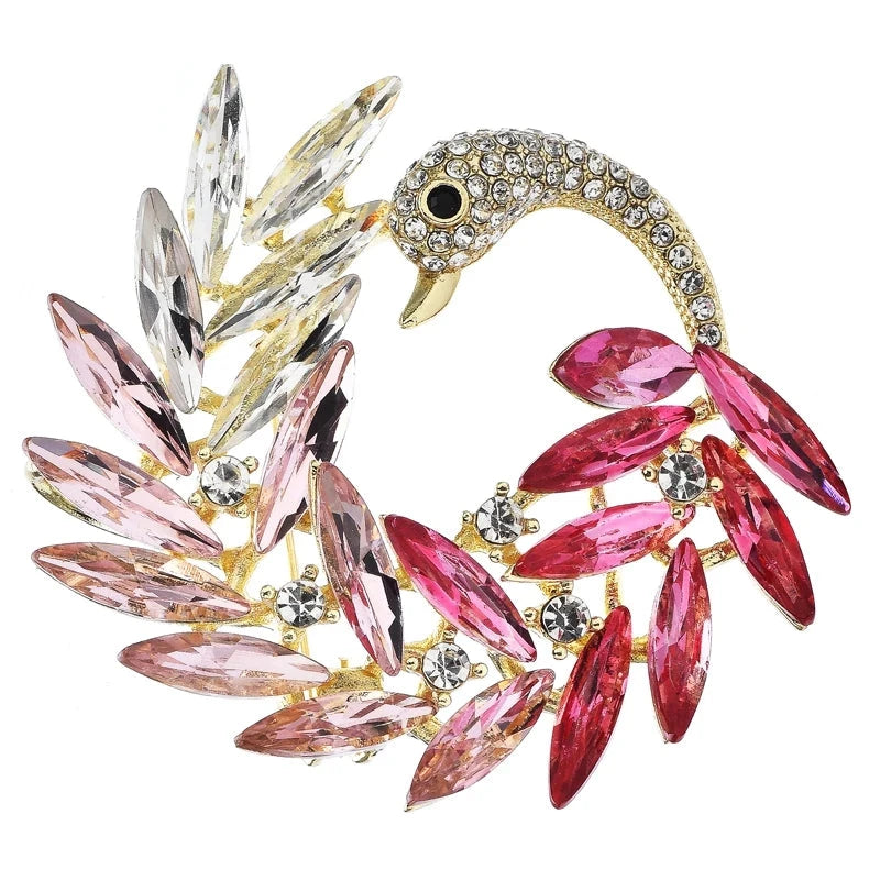 Jeweled Swan Wreath Brooch — Pink