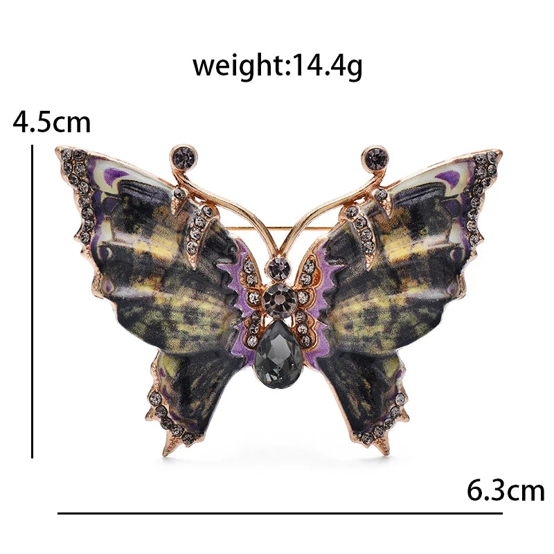 Patterned Enamel Butterfly with Scalloped Wings Brooch — dimensions