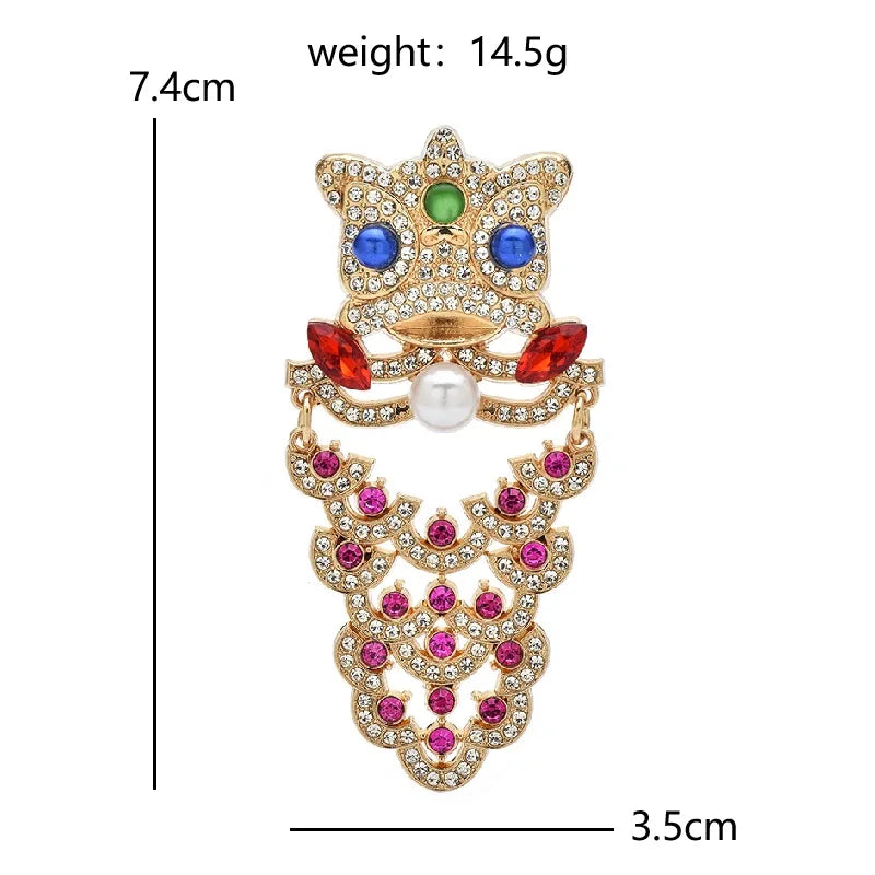Jeweled Lion with Pearl-Look Accent Brooch — dimensions
