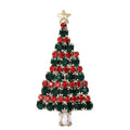 Rhinestone Christmas Tree with Star Brooch — Red & Green