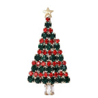 Rhinestone Christmas Tree with Star Brooch — Red & Green