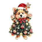 Festive Corgi Christmas Tree Brooch original white background variant photo