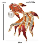 Flowing Rhinestone Goldfish with Pearl-Look Accent Brooch — dimensions