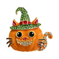 Halloween Pumpkin Cat in Witch Hat Brooch original white background variant photo