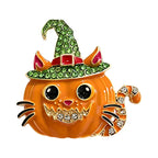 Halloween Pumpkin Cat in Witch Hat Brooch original white background variant photo