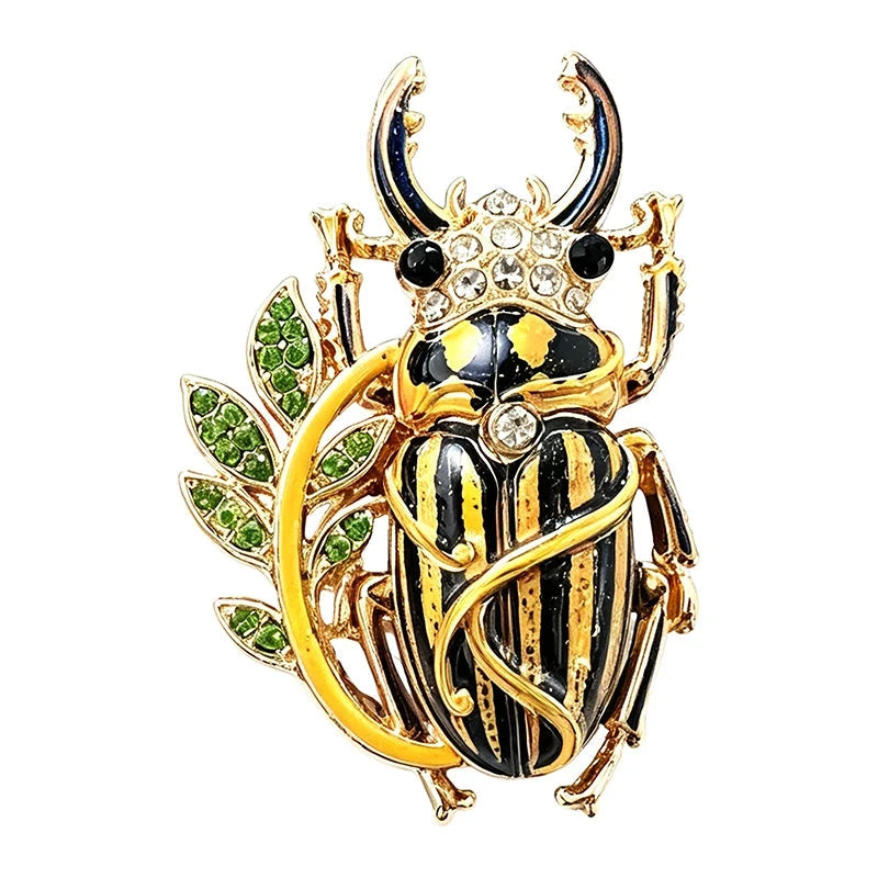 Jeweled Stag Beetle with Leaf Vine Brooch original white background product photo