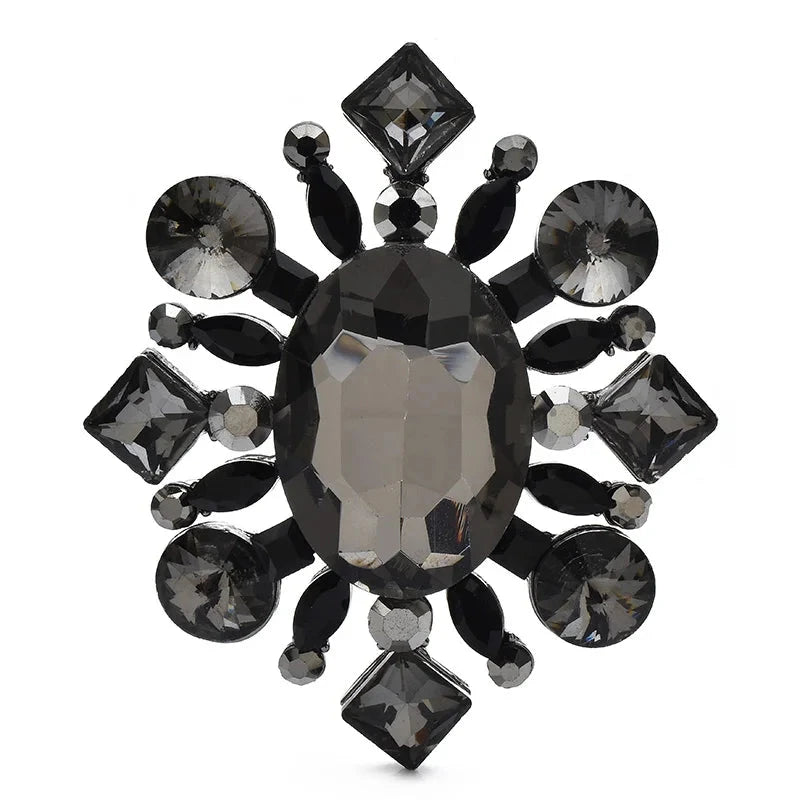 Vintage-Style Oval Faceted Stone Brooch — Black