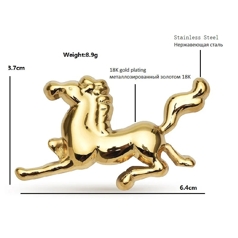 Polished Galloping Horse Stainless Steel Brooch — dimensions