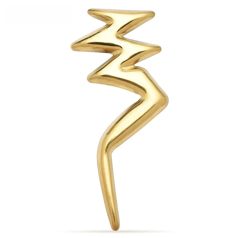 Polished Lightning Bolt Stainless Steel Brooch — Gold