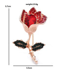 Faceted Rose with Rhinestone Leaves Brooch — dimensions