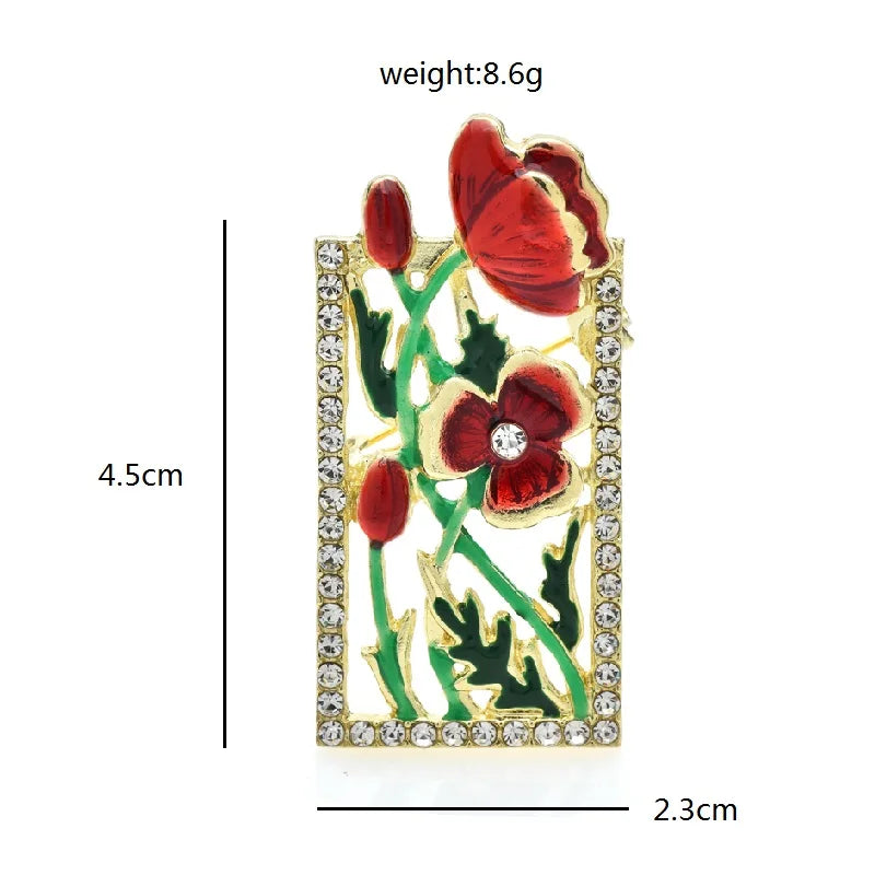 Red Enamel Floral Window Brooch