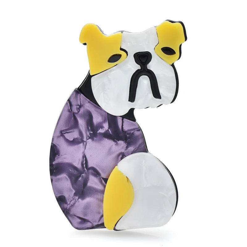 Layered Acrylic Bulldog Brooch — Purple