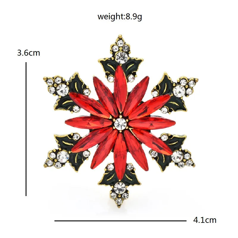 Red Rhinestone Snowflake Brooch
