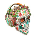 Floral Sugar Skull with Headphones Brooch original white background product photo