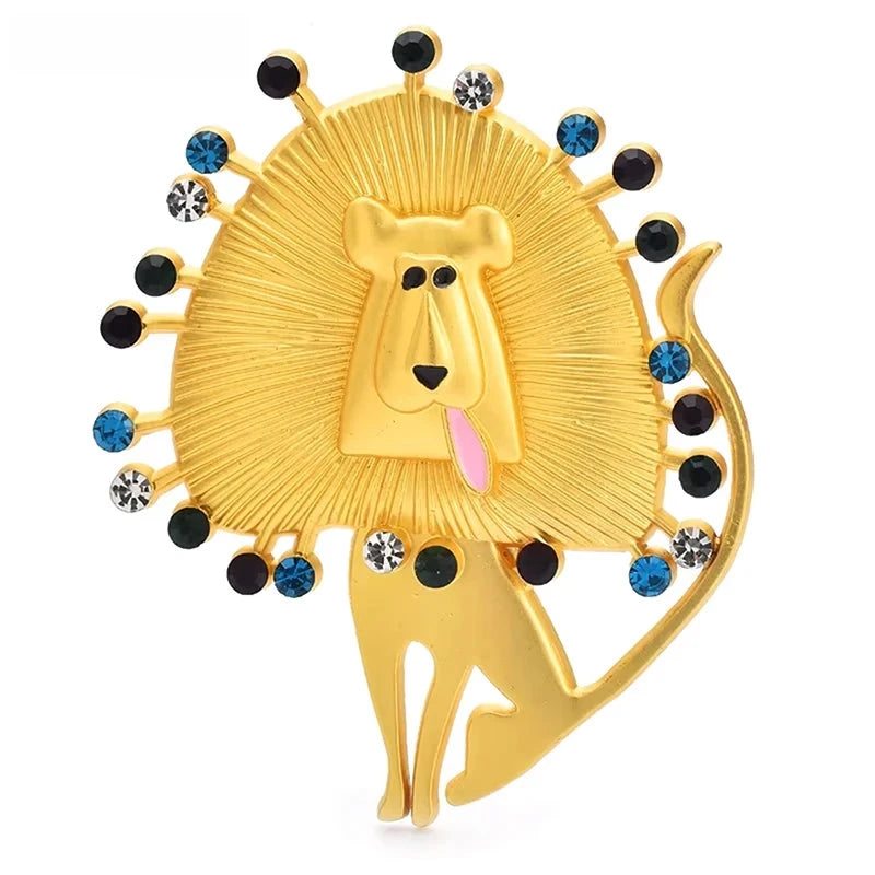 Playful Lion with Rhinestone Mane Brooch original white background product photo