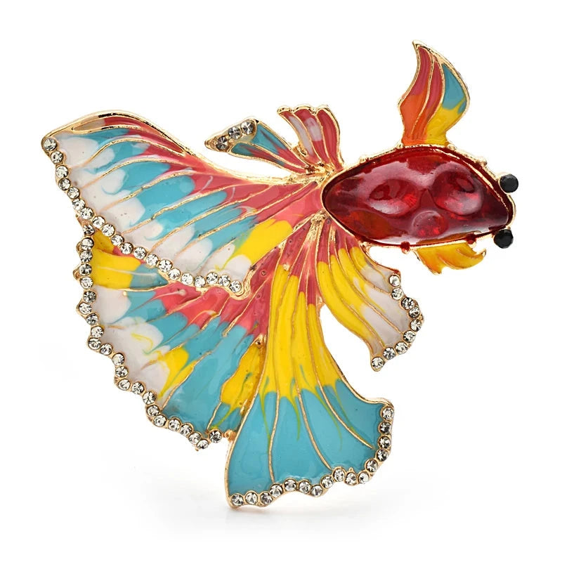 Multicolor Enamel Fantail Fish Brooch — Multicolor Fantail Fish