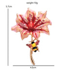 Enamel Flower with Bee on Curved Stem Brooch — dimensions
