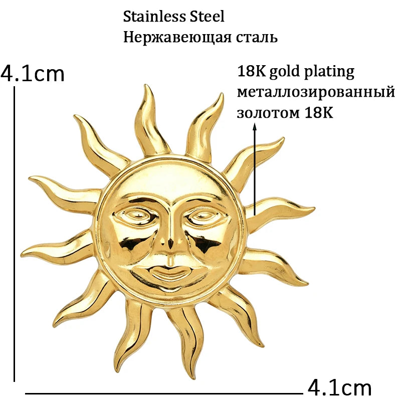 Smiling Sun with Flowing Rays Brooch