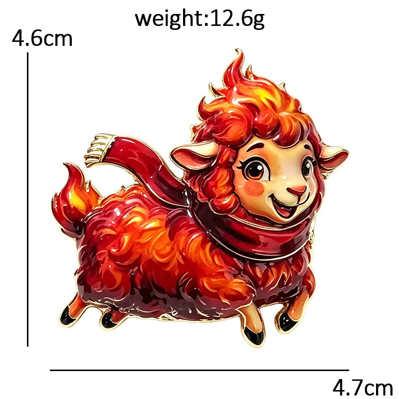 Cheerful Red Lamb Character Brooch