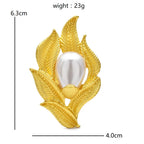 Textured Golden Leaves with Pearl-Look Center Brooch — dimensions