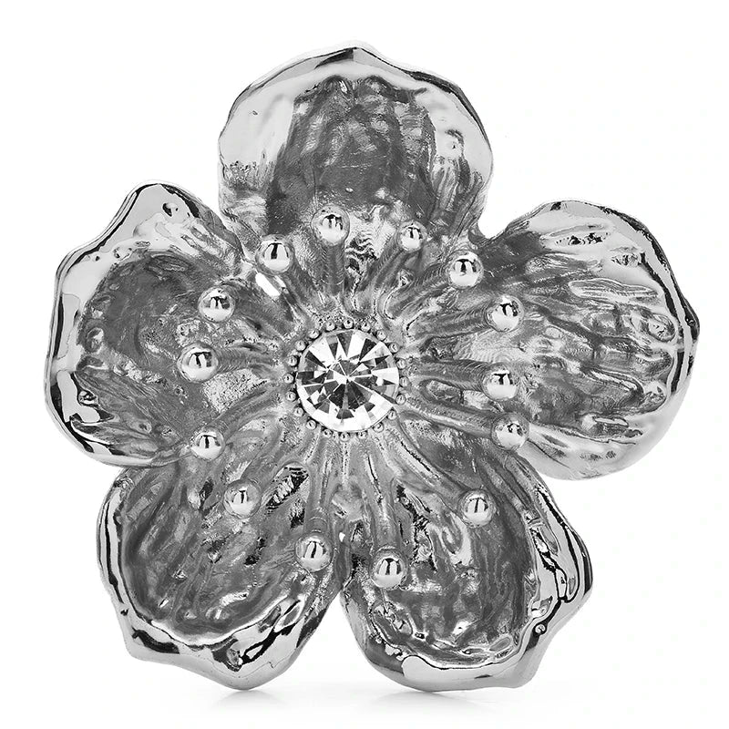Textured Plum Blossom with Faceted Center Brooch — Silver