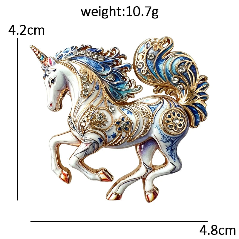 Ornate Galloping Unicorn Brooch