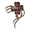 Faceted Heart-Petal Flower with Ribbon Trails Brooch — Burgundy
